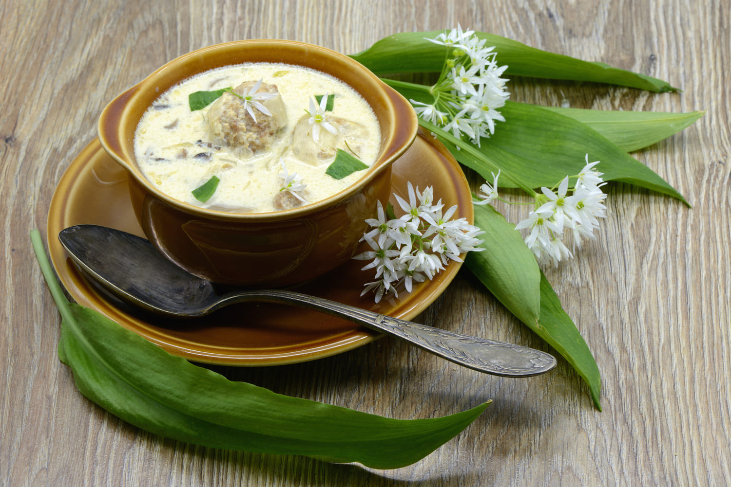 sopa hongos flores ajo